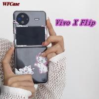 WFCase เคสสำหรับ Vivo X Flip เคสโทรศัพท์พับแมวน่ารัก (+ สร้อยข้อมือ) ปกป้องกล้องเต็มรูปแบบฝาครอบเคส