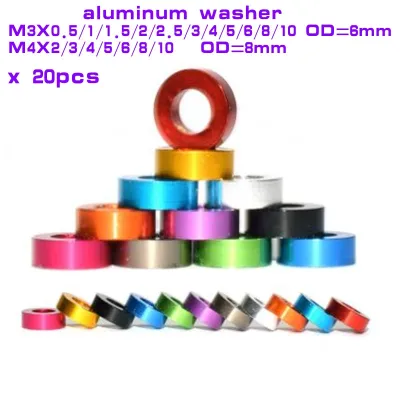 20pcs/lot m3 aluminum flat washer M3x6x0.5/1/1.5/2/2.5/3/4/5/6/8/10mm M3 colourful Anodized aluminum Washers Gasket