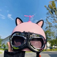 Mũ bảo hiểm màu hồng tặng kèm tai mèo tai gấu