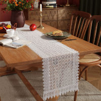 White Hollow Milk Silk Water Soluble lace Fabric Table Runner for Wedding Handmade Runners Lace Crocheted Hollow Table Covers Home Tables Decoration