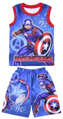 เสื้อผ้าเด็กลายการ์ตูนลิขสิทธิ์แท้ เด็กผู้ชาย/ผู้หญิง ชุดเที่ยว ชุดเดินเล่น ชุดแขนกุด ชุดแฟชั่น Captain America เสื้อเด็กผ้ามัน Avengers DMA243-06