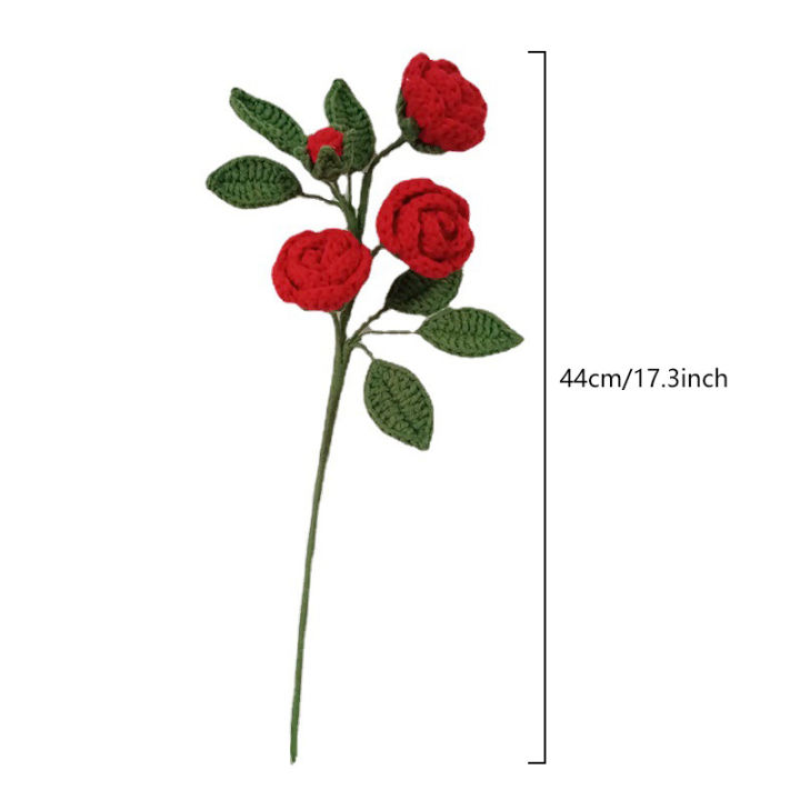 yurongfx-1ชิ้นด้ายถักโครเชต์แบบทำมือดอกไม้ประดิษฐ์ช่อมือหลายหัวช่อดอกไม้ตกแต่งบ้านกุหลาบถักห้องนอนซักได้