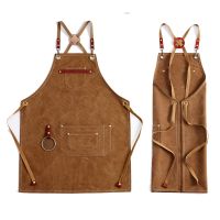 New Canvas Apron Leather Thickened Wear-resistant Apron Custom Logo Barber Coffee Restaurant Floral Work Clothes For Man Women Aprons