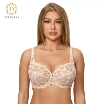 DELIMIRA Women's Plus Size Lace Bra Full Coverage Minimizer Unlined  Underwire