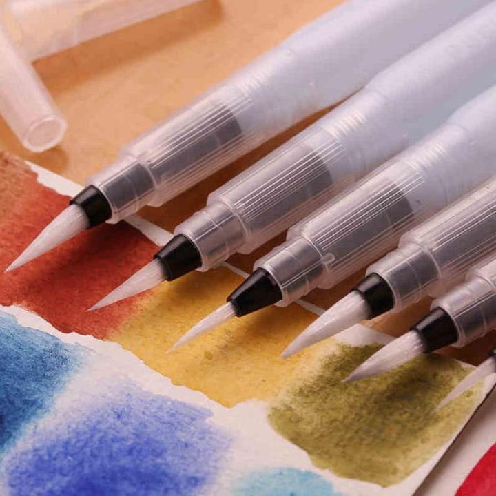 6Pcs Set Watercolor Brush Pen Nylon Hair Refillable Water Color