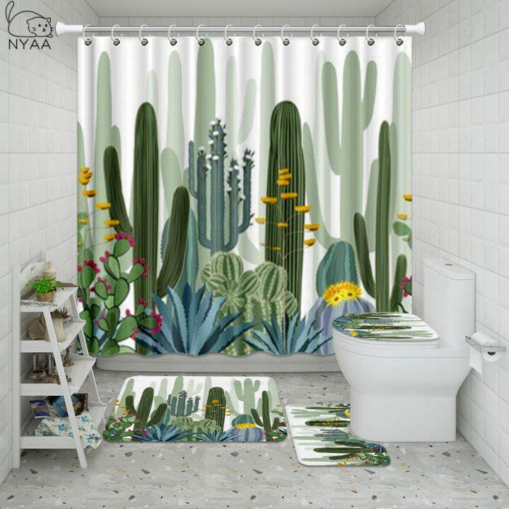 vixm-tropical-cactusbathroom-waterproof-shower-curtain-set-pedestal-rug-lid-carpet-toilet-cover-set-bath-curtain-mat-set