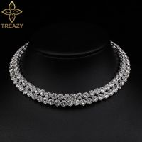 TREAZY Diamante Crystal Rhinestone Choker Necklace for Women Wedding Accessories Silver Plated Statement Jewelry Collier Femme Fashion Chain Necklaces