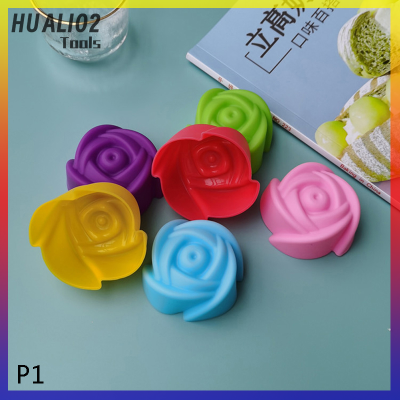 HUALI02ซิลิโคนมัฟฟินรูปร่างแม่พิมพ์เค้กรูปดอกไม้6ชิ้นอุปกรณ์อบขนมใช้ใหม่ได้ถ้วยคัพเค้ก