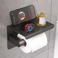 Black Toilet Paper Holder with phone shelf double toilet roll paper holder Bathroom Accessories simple design