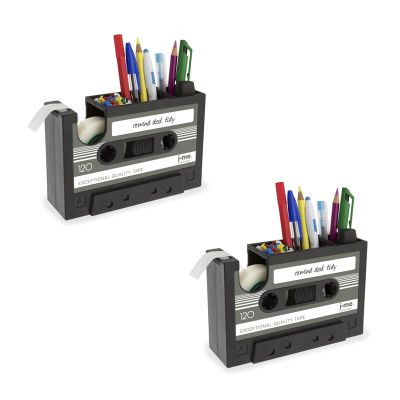 2X Cassette Tape Dispenser Pen Holder Vase Pencil Pot Stationery Desk Tidy Container Office Stationery Supplier Gift