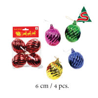 บอลกลมเกลียว ขนาด 6 cm จุ 4 ชิ้น/ถุง ตกแต่งต้นคริสต์มาส คละสี Ornaments