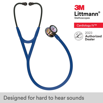 3M Littmann Cardiology IV Stethoscope, 27 inch, #6242 (Navy Blue Tube, High Polish Rainbow Chestpiece, Black Stem and Black Eartubes)