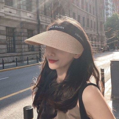 ◈㍿ Fashion new duck tongue spring and summer headband sun hat empty top hat female straw Korean style topless sunshade hat