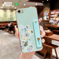 VRQR เคสโทรศัพท์หมีน่ารักพร้อมขายึดสีเดียวกันสำหรับ Vivo Y65 Y66 Y67 Y81 Y83 Y81i Y71 Y71i Y79 V7 Plus Y75 V5 Lite Vivo 1724 1801 1812 1808 1803 1609 เคสกันกระแทกตัวปกป้องกล้องถ่ายรูปเคสหลังซิลิโคนแบบนิ่ม