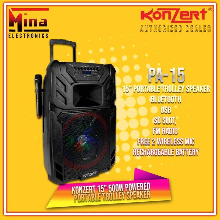 Konzert PA-15 15" 500W Powered Portable Trolley Speaker | Lazada PH