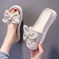 ﹊¤ cri237 Slippers Womens Outer Wear High-Heeled New Style Trendy Bowknot Trendy