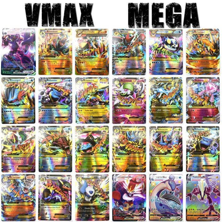 100pcs Pokemon Cards Anime Pikachu Charizard Gx Tag Vmax Ex Mega Shining Game Battle Trading 