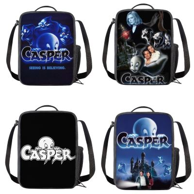 ™♤ Scary Casper Movie Film Portable Lunch Bag for Kids Reusable Insulated Lunch Box Leakproof Children Lunchbag with Shoulder Strap