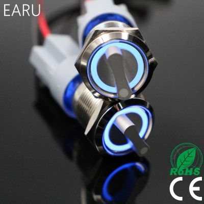 22mm 2 3 Position Switch Push Button Switch DPDT Illuminated Metal selector Rotary Switch with LED Waterproof Stainless Steel