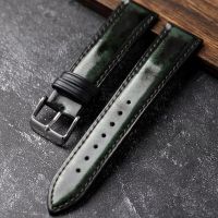 Suitable For Handmade green lacquered dark retro leather strap 18 20MM super soft mens cowhide chain