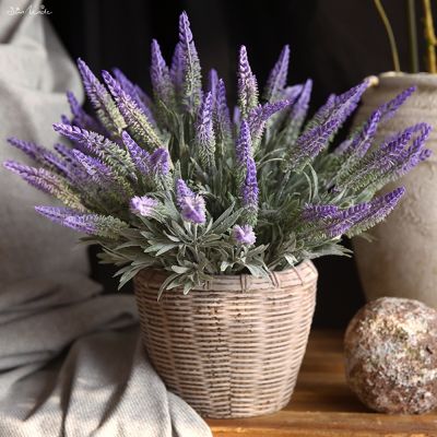 【cw】 SunMade 5 Forks FlockedBranch Plastic Artificial FlowersHotel Decoration Fake PlantsArtificiais Purple 【hot】