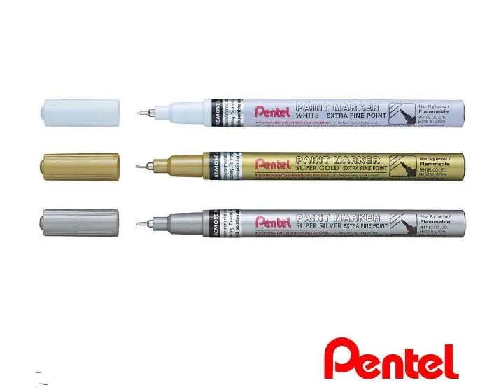 Pentel Permanent Paint Markers - Extra Fine Fine & Medium Tip, White Gold  Silver 