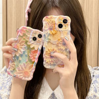 Tide brand Floral Phone Case For iPhone 14 14pro 14promax 13 13pro 13promax Beautiful oil floral sunflower Multicolor flower printing Pattern Cute special border design Soft Case 12 12pro 12promax 11 11promax Yellow Green