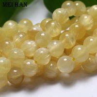 Meihan Free shipping (1strand/set) natural yellow Selenite Calcite smooth round loose beads for jewelry DIY making Wires  Leads Adapters