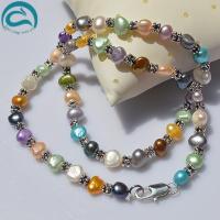 Unique Pearls jewellery Store Classic Multicolor AA7-8MM Natural Freshwater Pearl Tible Silver Beads Necklace 45cm Woman Jewelry