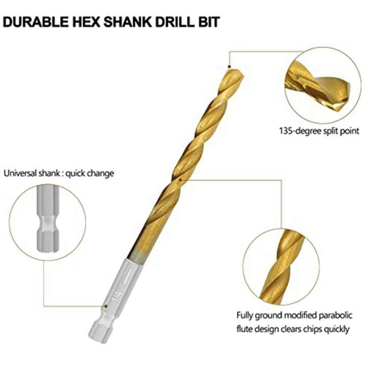 Titanium Hex Drill Bit Set 135 Degree Tip HSS Impact Drill Bit Set for