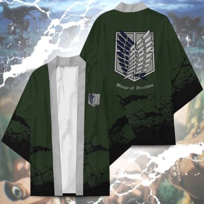 【CustomFashion】Attack On Titan Kimono Ackerman Eren Jaeger Costumes Scout Regiment Cloak Haori Pajamas Bathrobe