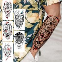 【YF】 Compass Wolf Temporary Tattoos For Men Women Adult Fake Lion Tattoo Sticker Tiger Black Tribal Body Art Drawings Tatoos Arm