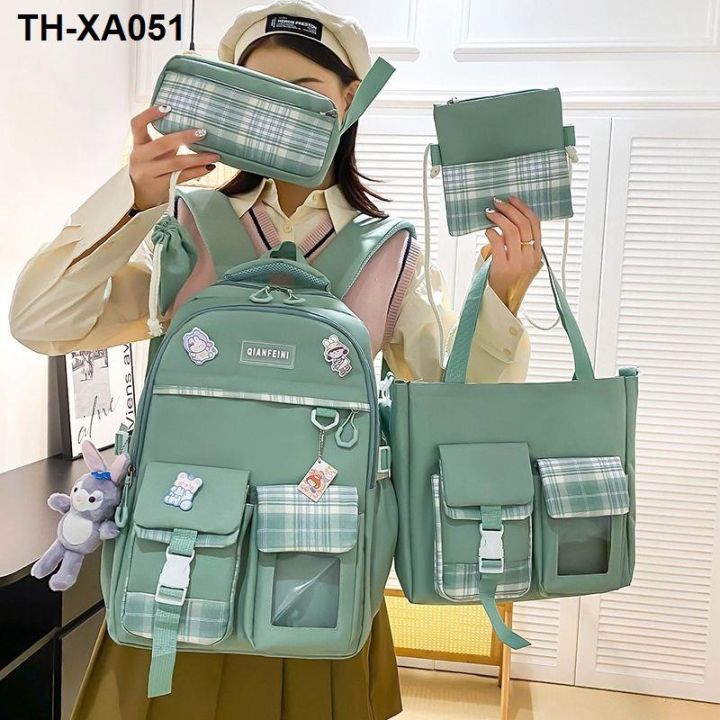 five-piece-schoolbag-female-2023-new-large-capacity-junior-high-school-student-girl-backpack-campus-primary