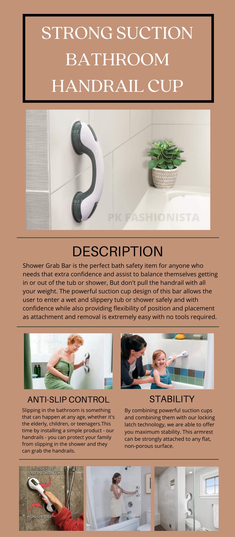 Suction Balance Assist Bath Grip Safety Grab Bar Handrail Bath Tub Bathroom Shower Armrest for Children Elderly 