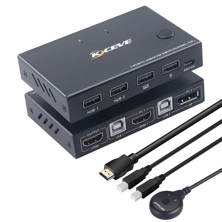 Kceve Kvm Switch Port Box Displayport And Hdmi Switcher For