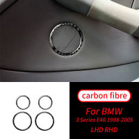 สำหรับ BMW 3Series E46 1998-2005คาร์บอนไฟเบอร์จริง4ชิ้นสติกเกอร์สีทึบรถประตูลำโพงฮอร์นแหวนตัดอุปกรณ์ตกแต่งภายในรถยนต์