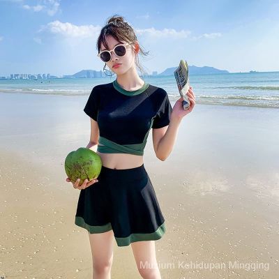 Swimsuit Female Split Slim Look Cover Belly Conservative Fairy Style Hot Spring Student KoreaninsSkirt Short Sleeve er