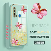 เคสโทรศัพท์สำหรับ Huawei P20 P20 Lite P20 Lite 2019 P20 Pro P30 P30 Lite P30 Pro ฟรีสายคล้อง + สีชมพูผีเสื้อลวดลายขอบสี่เหลี่ยมชุบเคสโทรศัพท์หรูหราชุบเคสโทรศัพท์นิ่ม