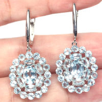 ต่างหูพลอยสกายบลูโทปาส (Sky Blue Topaz) เงินแท้ 925 ชุบทองคำขาว