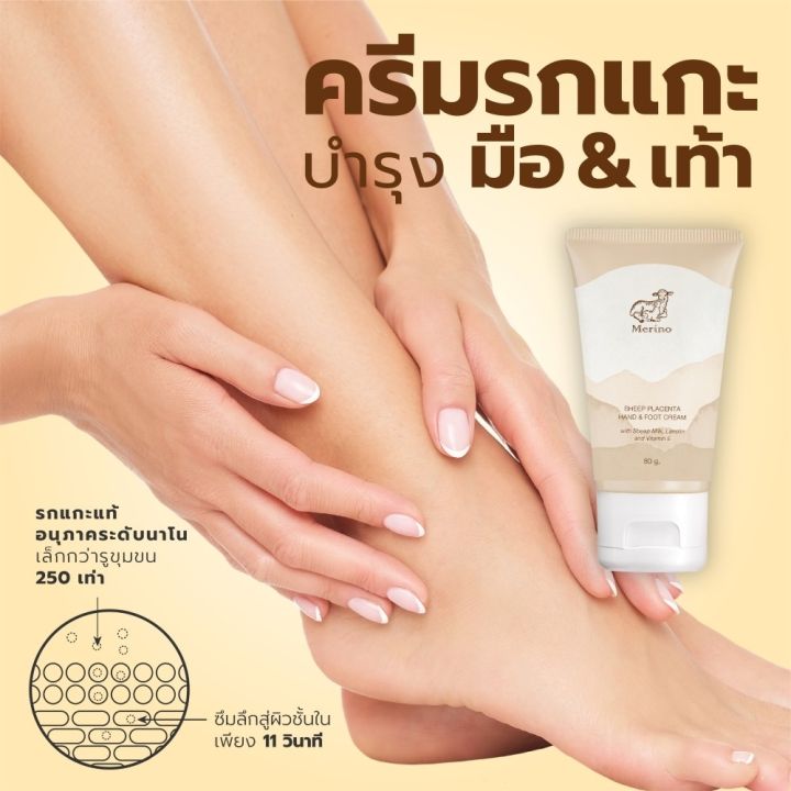 ครีมบำรุงมือและเท้า-สูตรรกแกะ-merino-sheep-placenta-hand-amp-foot-cream-80-กรัม-ฟื้นฟูผิวแห้งกร้าน-เติมความชุ่มชื้น-ต่อต้านริ้วรอย