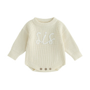 ANFUTON Baby Sweater Romper Long Sleeve Round Neck Letter Embroidery Knit