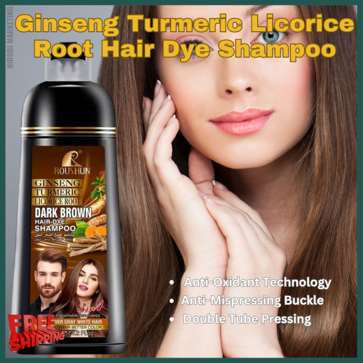 Hot Deals Roushun Ginseng Turmeric Licorice Root Hair Dye Shampoo