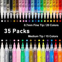 35สีอะคริลิคปากกามาร์กเกอร์สีปากกาสีสำหรับเพ้นท์หินผ้าใบไม้เซรามิคแก้วปลายละเอียดพิเศษปากกามาร์กเกอร์สีอะคริลิค