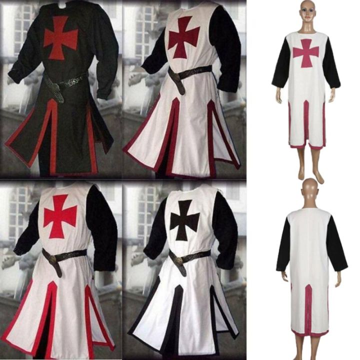 Medieval Templar Knight Crusader Surcoat Long Sleeve Outfit Cosplay Costume  