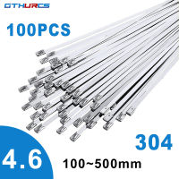 100 Pcs 4.6mm 304 สแตนเลสโลหะผูกสายมัลติฟังก์ชั่นล็อคตัวเองสายผูกซิปไอเสียห่อเคลือบล็อค-Yunjuek