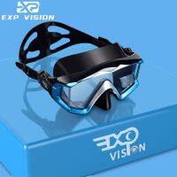 EXP VISION หน้ากากดําน้ํา ป้องกันหมอก เลนส์กระจกนิรภัย หน้ากากดำน้ำตื้น แว่นดําน้ํา แว่นตาดำน้ำ แว่นตาว่ายน้ำพร้อมหน้ากากจมูก สำหรับดำน้ำตื้นและดำน้ำลึก EX4300 dfdf