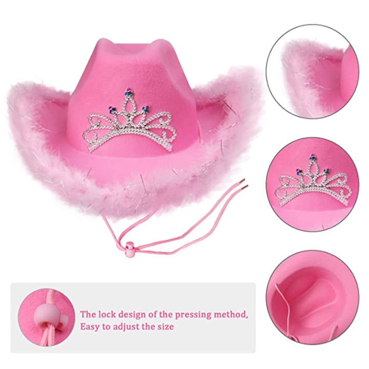 cowgirl-hat-cosplay-props-cowgirl-hat-with-tiara-and-feathers-girls-pink-cowgirl-hat-feathered-cowgirl-hat-felt-western-cowgirl-cap