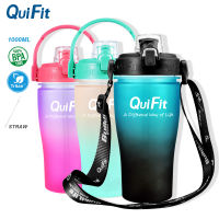 QuiFit ขวดน้ำ Tritan ขนาด1000มล.,ขวดน้ำมีหลอดทำจากฟางทนทานไม่มี BPA สำหรับเล่นฟิตเนสยิมและกีฬากลางแจ้ง