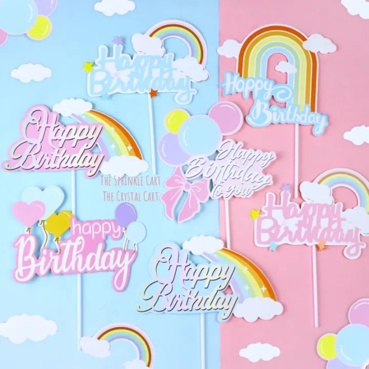 Rainbow Happy Birthday Cake Paper Topper Rainbow Cloud Colorful Cute ...