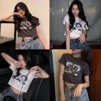 BOUND （in stock）S-2XL Korean Womens Crop Top Cartoon Portrait Top